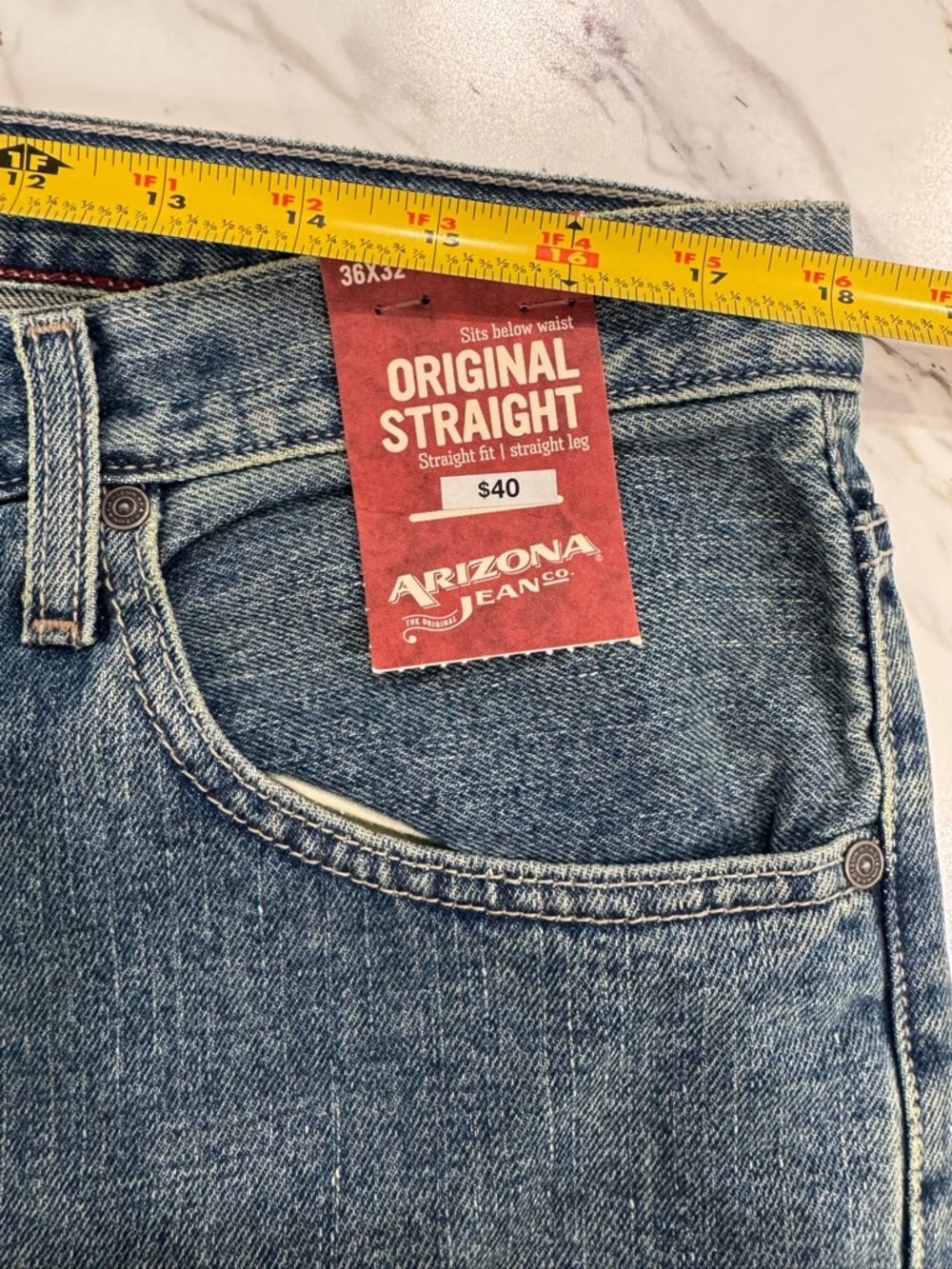ARIZONA The Original Jeans Co. Men’s Original Straight Leg Light Stone 36x32 NWT - Picture 6 of 12